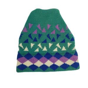 Vintage Adult Winter Hat Beanie Ski Snow Wool Geometric 80s 90s USA